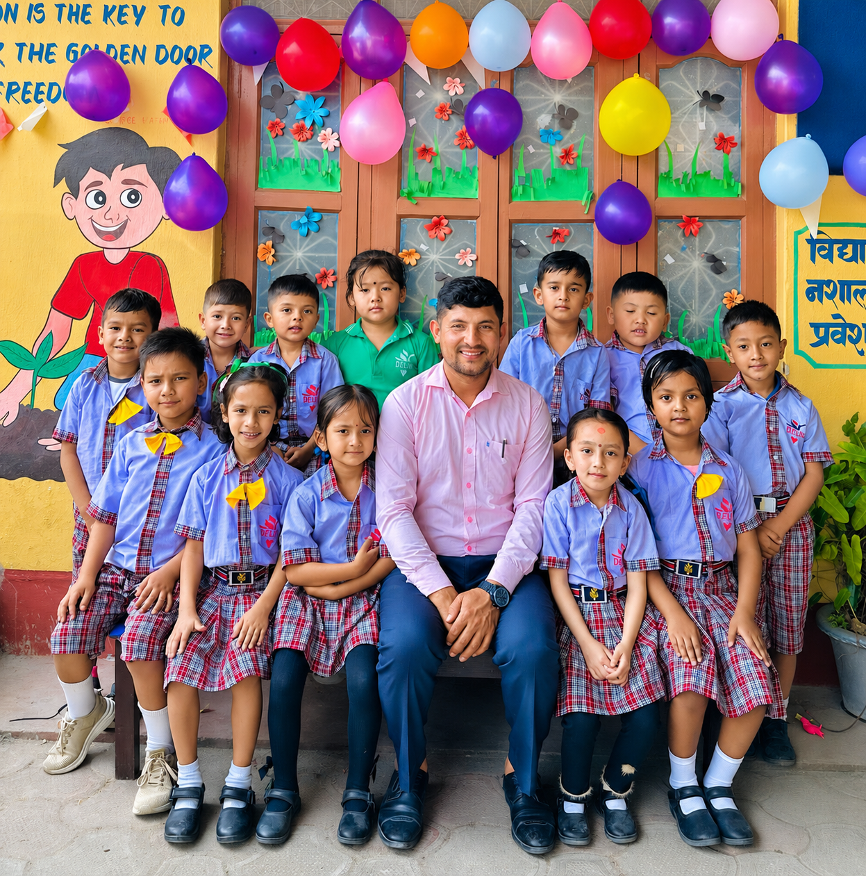Students with teacher at Delia Montessori